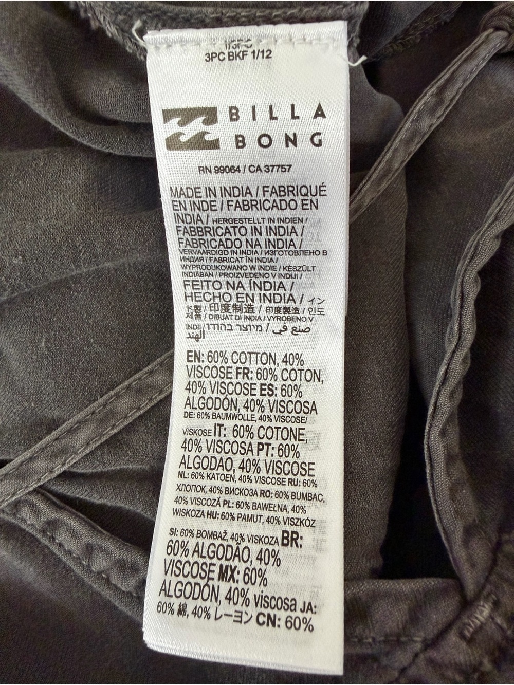 BILLABONG Wild Pursuit Womens Romper Off Black Short Charcoal Denim Overalls L - Picture 10 of 14